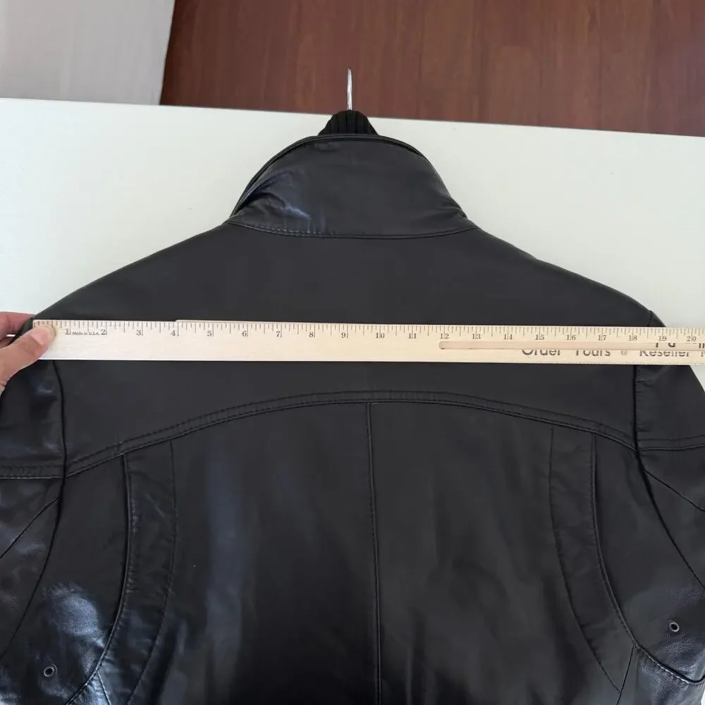 Hugo Boss Leather Jacket Men 38R Black Goatskin Military Field Biker Safari Coat - Picture 12 of 12